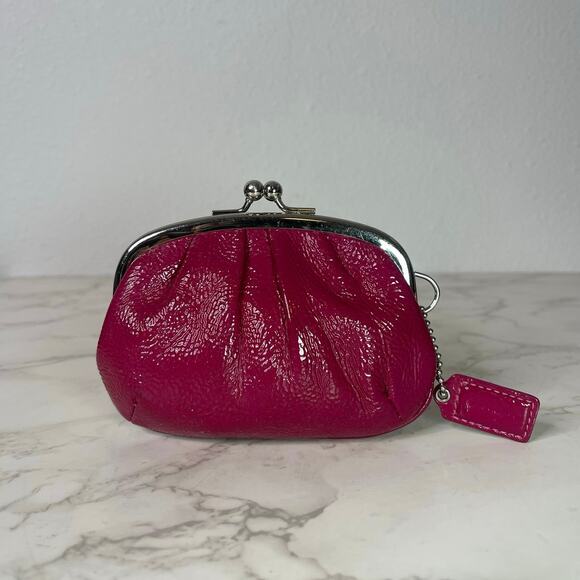 Vintage Y2K Coach Pink Kiss Lock Patent Leather Pouch Wallet - Picture 1 of 14